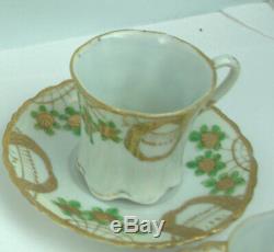 Antique NIPPON Floral Hand Painted Chocolate Pot Set Teapot 6 Cups Saucers 1911