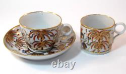 Antique New Hall Patt 484 Palm Trees Gilded Trio Tea Coffee Cup Saucer c1810 VGC