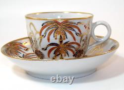 Antique New Hall Patt 484 Palm Trees Gilded Trio Tea Coffee Cup Saucer c1810 VGC