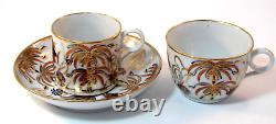 Antique New Hall Patt 484 Palm Trees Gilded Trio Tea Coffee Cup Saucer c1810 VGC