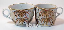 Antique New Hall Patt 484 Palm Trees Gilded Trio Tea Coffee Cup Saucer c1810 VGC