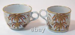 Antique New Hall Patt 484 Palm Trees Gilded Trio Tea Coffee Cup Saucer c1810 VGC