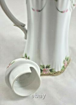 Antique Nippon Chocolate Tea Pot Set Pink Floral Gold With 5 Cups/Saucers