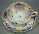 Antique Nippon Hand Painted Purple Violet Flowers & Gold Fluted Tea Cup & Saucer