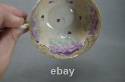 Antique Nippon Hand Painted Purple Violet Flowers & Gold Fluted Tea Cup & Saucer