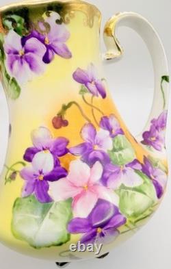 Antique Nippon Violets Gold Floral Chocolate Pot Cups & Saucers Hand Painted
