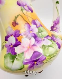 Antique Nippon Violets Gold Floral Chocolate Pot Cups & Saucers Hand Painted