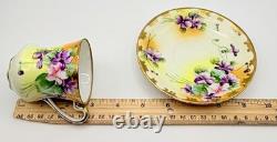 Antique Nippon Violets Gold Floral Chocolate Pot Cups & Saucers Hand Painted