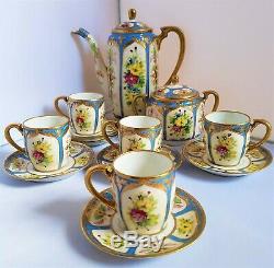 Antique Noritake H/ Painted Gold Moriage Vintage Tea / Coffee Set Cups & Saucers