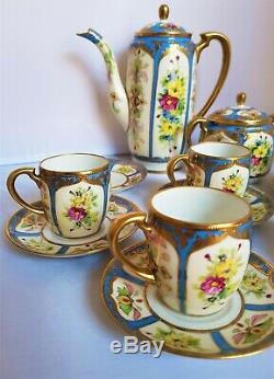 Antique Noritake H/ Painted Gold Moriage Vintage Tea / Coffee Set Cups & Saucers