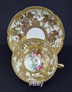 Antique Noritake Nippon Coffee Cup & Saucer, Roses & Opulent Gold