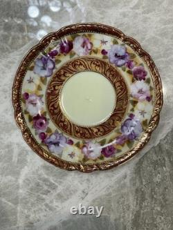 Antique Noritake Trio Tea Cup Saucer Plate Hand Painted Floral Gold Gilt