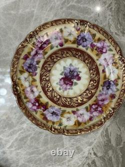 Antique Noritake Trio Tea Cup Saucer Plate Hand Painted Floral Gold Gilt