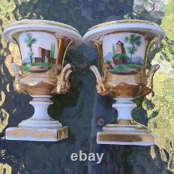 Antique Old Paris Pair Porcelain Gold Hand Painted Vases