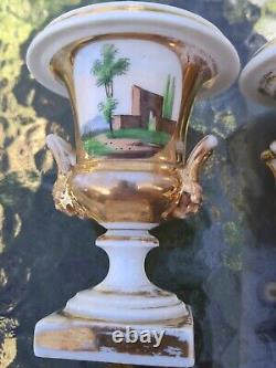 Antique Old Paris Pair Porcelain Gold Hand Painted Vases