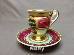 Antique Old Paris Tea/Coffee Cup & Saucer (c. 1840) Magenta Mint Lots of Gold