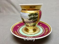 Antique Old Paris Tea/Coffee Cup & Saucer (c. 1840) Magenta Mint Lots of Gold