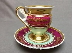 Antique Old Paris Tea/Coffee Cup & Saucer (c. 1840) Magenta Mint Lots of Gold