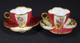 Antique Pair Dresden Courting Couple Floral Demitasse Cups & Saucers W Gold Trim