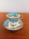 Antique Paragon Tea Cup And Saucer Turquoise And Gold Rose, Flowers