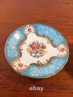 Antique Paragon tea cup and saucer Turquoise and gold Rose, Flowers