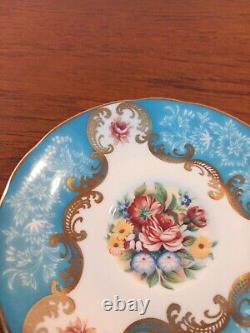 Antique Paragon tea cup and saucer Turquoise and gold Rose, Flowers