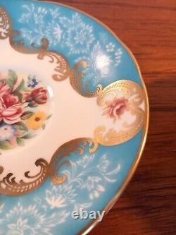 Antique Paragon tea cup and saucer Turquoise and gold Rose, Flowers