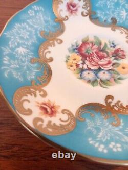 Antique Paragon tea cup and saucer Turquoise and gold Rose, Flowers