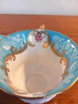 Antique Paragon tea cup and saucer Turquoise and gold Rose, Flowers