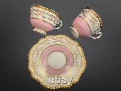 Antique Pink Worcester Flight Barr & Barr Gadrooned Tea Coffee Cup & Saucer Trio