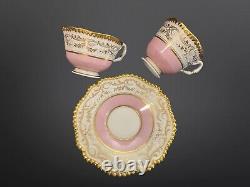 Antique Pink Worcester Flight Barr & Barr Gadrooned Tea Coffee Cup & Saucer Trio