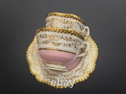 Antique Pink Worcester Flight Barr & Barr Gadrooned Tea Coffee Cup & Saucer Trio