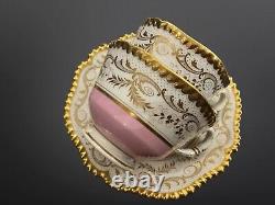 Antique Pink Worcester Flight Barr & Barr Gadrooned Tea Coffee Cup & Saucer Trio