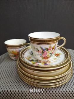 Antique Porcelain Gold Rim Floral 2 Tea Cups 3 Saucers 4 Plates