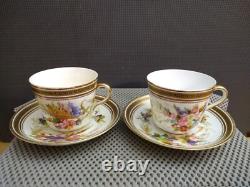 Antique Porcelain Gold Rim Floral 2 Tea Cups 3 Saucers 4 Plates