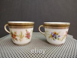 Antique Porcelain Gold Rim Floral 2 Tea Cups 3 Saucers 4 Plates