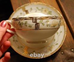 Antique Pre-1900 GOLD MORIAGE Set 4 TEACUPS w 4 SAUCERS Hand Painted Porcelain