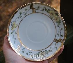 Antique Pre-1900 GOLD MORIAGE Set 4 TEACUPS w 4 SAUCERS Hand Painted Porcelain