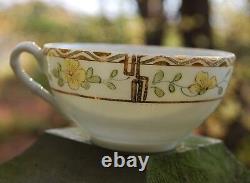 Antique Pre-1900 GOLD MORIAGE Set 4 TEACUPS w 4 SAUCERS Hand Painted Porcelain