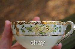 Antique Pre-1900 GOLD MORIAGE Set 4 TEACUPS w 4 SAUCERS Hand Painted Porcelain