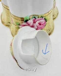 Antique RC Nippon Chocolate Pot Roses Cups Saucers Hand Painted Applied Gold