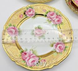 Antique RC Nippon Chocolate Pot Roses Cups Saucers Hand Painted Applied Gold
