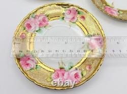 Antique RC Nippon Chocolate Pot Roses Cups Saucers Hand Painted Applied Gold