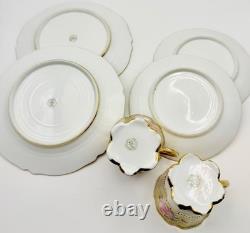 Antique RC Nippon Chocolate Pot Roses Cups Saucers Hand Painted Applied Gold