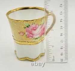 Antique RC Nippon Chocolate Pot Roses Cups Saucers Hand Painted Applied Gold