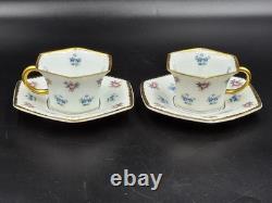 Antique ROSENTHAL 2 mocha cups with saucers Germany 1920 Gold Painting Blue Pink