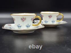 Antique ROSENTHAL 2 mocha cups with saucers Germany 1920 Gold Painting Blue Pink