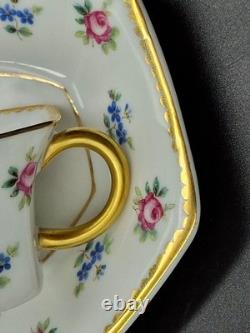 Antique ROSENTHAL 2 mocha cups with saucers Germany 1920 Gold Painting Blue Pink