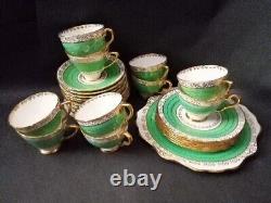 Antique Rare 28 Piece Green and Gold Royal Stafford China Coffee Cups & Saucers