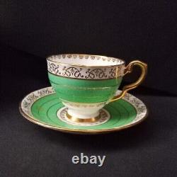 Antique Rare 28 Piece Green and Gold Royal Stafford China Coffee Cups & Saucers